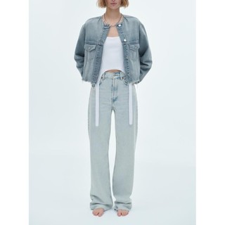 Áo Zara made in Morocco đủ tag khoác Denim croptop phong cách và chân váy cạp trắng Luumooc
