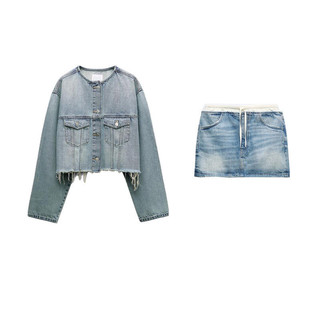 Áo Zara made in Morocco đủ tag khoác Denim croptop phong cách và chân váy cạp trắng Luumooc