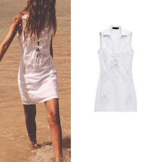 đầm Zara made in Morocco trắng không tay thêu chìm Luumooc
