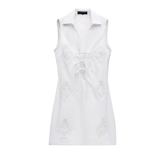 đầm Zara made in Morocco trắng không tay thêu chìm Luumooc