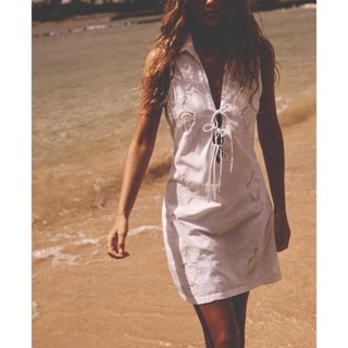 đầm Zara made in Morocco trắng không tay thêu chìm Luumooc