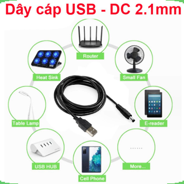 [Giá bán sỉ] (5 cái) Dây cáp, dây sạc chuyển USB 5V ra DC 5.5*2.1mm