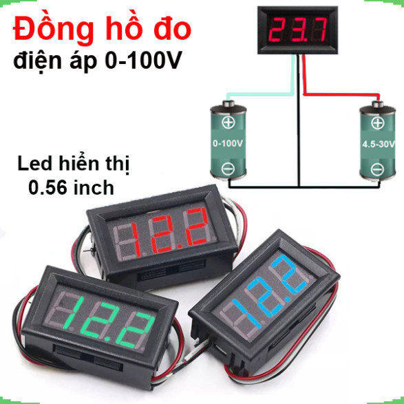 Đồng hồ hiển thị điện áp DC 0V - 100V 3 dây