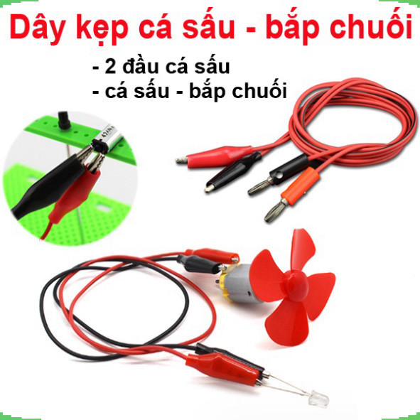 [Giá bán sỉ] (5 cái) Dây điện kẹp 2 đầu cá sấu, 1 đầu cá sấu 1 bắp chuối dài 1m