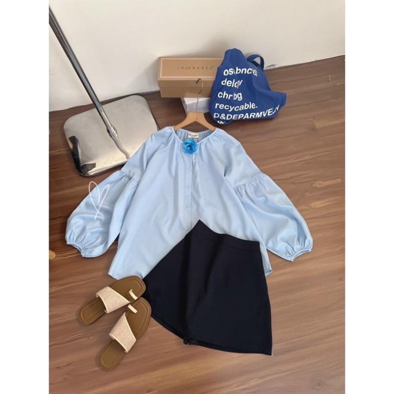 SET SƠ MI XANH KÈM CHOKER HOA + CHÂN VÁY ĐEN