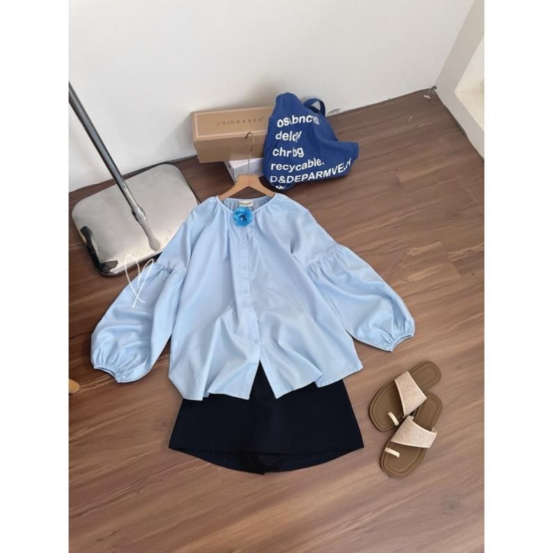 SET SƠ MI XANH KÈM CHOKER HOA + CHÂN VÁY ĐEN