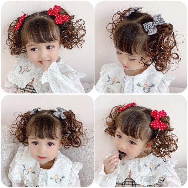 Set 2 Kẹp Tóc Giả Uốn Xoăn Kẹp Nơ Xinh Cho Bé