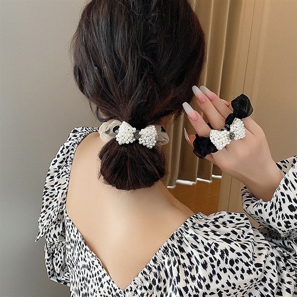 Dây Cột Tóc Đính Nơ Và Ngọc Trai Thời Trang Cho Nữ