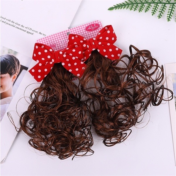 Set 2 Kẹp Tóc Giả Uốn Xoăn Kẹp Nơ Xinh Cho Bé