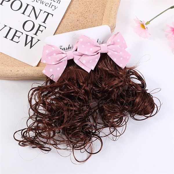 Set 2 Kẹp Tóc Giả Uốn Xoăn Kẹp Nơ Xinh Cho Bé