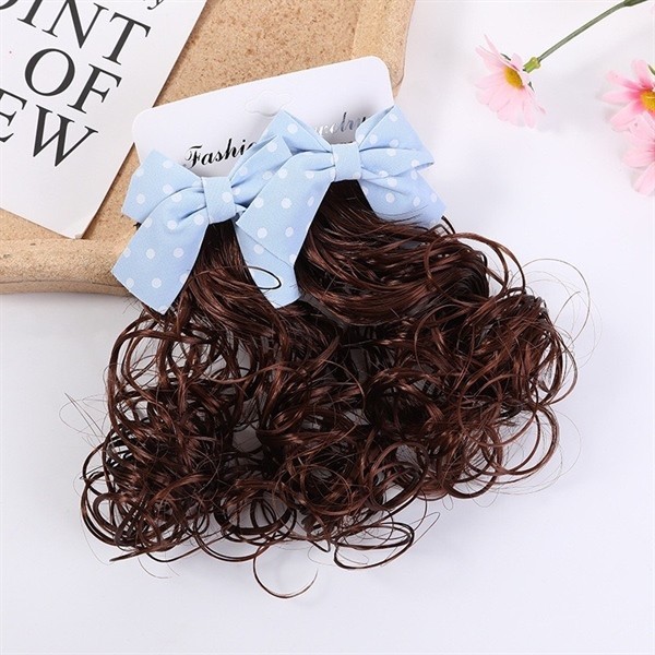Set 2 Kẹp Tóc Giả Uốn Xoăn Kẹp Nơ Xinh Cho Bé
