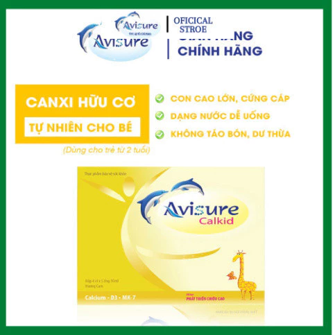 Combo 3 hộp Avisure calkid - Canxi hữu cơ cho bé Hộp 30 ống Date mới - Canxi tăng chiều cao ,chắc xương hấp thụ tốt