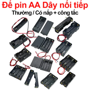 Đế pin tiểu, pin AA đầu ra dây nối tiếp, đế pin có nắp có kèm công tắc