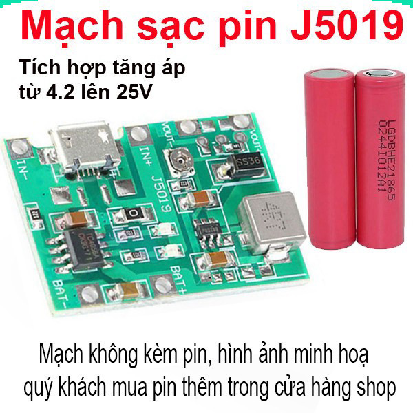 Mạch sạc Pin 1S 18650 J5019 dùng ic TC4056 tích hợp mạch tăng áp 2A từ ...