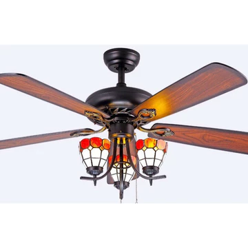 Quạt trần đèn cánh gỗ tân cổ điển Pháp,Quạt trần trang trí phòng khách đẹp có điều khiển từ xa - Động cơ lõi đồng