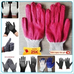Găng tay bảo hộ lao động vải sợi trơn và phủ sơn đỏ xanh đen ghi - Găng tay lao động có hạt giá sỉ