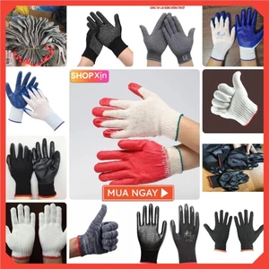 SET 10 Đôi Găng tay lao động vải sợi trắng xám - Bao Tay bảo hộ mút đen phủ sơn đỏ xanh đen bền đẹp
