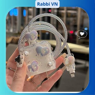 [Trái tim ngọc trai] Bộ phụ kiện bảo vệ củ sạc và cáp sạc PD18/20W bằng silicon cao cấp RABBI