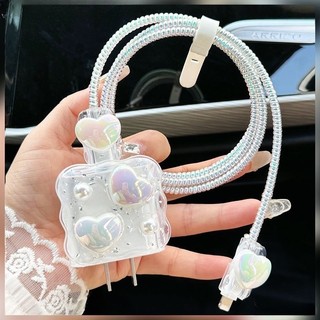 [Trái tim ngọc trai] Bộ phụ kiện bảo vệ củ sạc và cáp sạc PD18/20W bằng silicon cao cấp RABBI