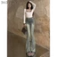 Quần bò ống loe 2 TÚI trước, quần jeans ống loe màu xanh rêu siêu xinh LN 26