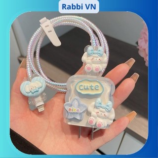 [Ngôi sao cute] Bộ phụ kiện bảo vệ củ sạc và cáp sạc cho iphone PD18/20W bằng silicon cao cấp RABBI