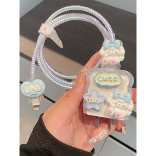 [Ngôi sao cute] Bộ phụ kiện bảo vệ củ sạc và cáp sạc cho iphone PD18/20W bằng silicon cao cấp RABBI