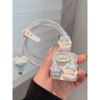 [Ngôi sao cute] Bộ phụ kiện bảo vệ củ sạc và cáp sạc cho iphone PD18/20W bằng silicon cao cấp RABBI