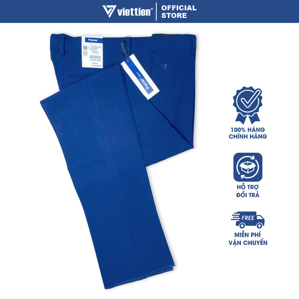 VIỆT TIẾN SALE - QUẦN TÂY Dài, Màu Xanh Dương , Họa Tiết Trơn, Form Slim Fit , Chính Hãng