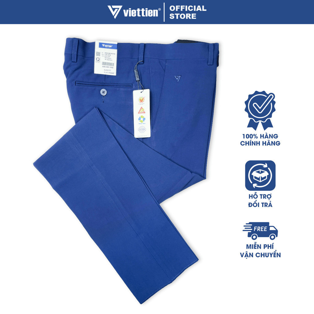 VIỆT TIẾN SALE - QUẦN TÂY Dài, Màu Xanh Dương , Họa Tiết Trơn, Form Slim Fit , Chính Hãng