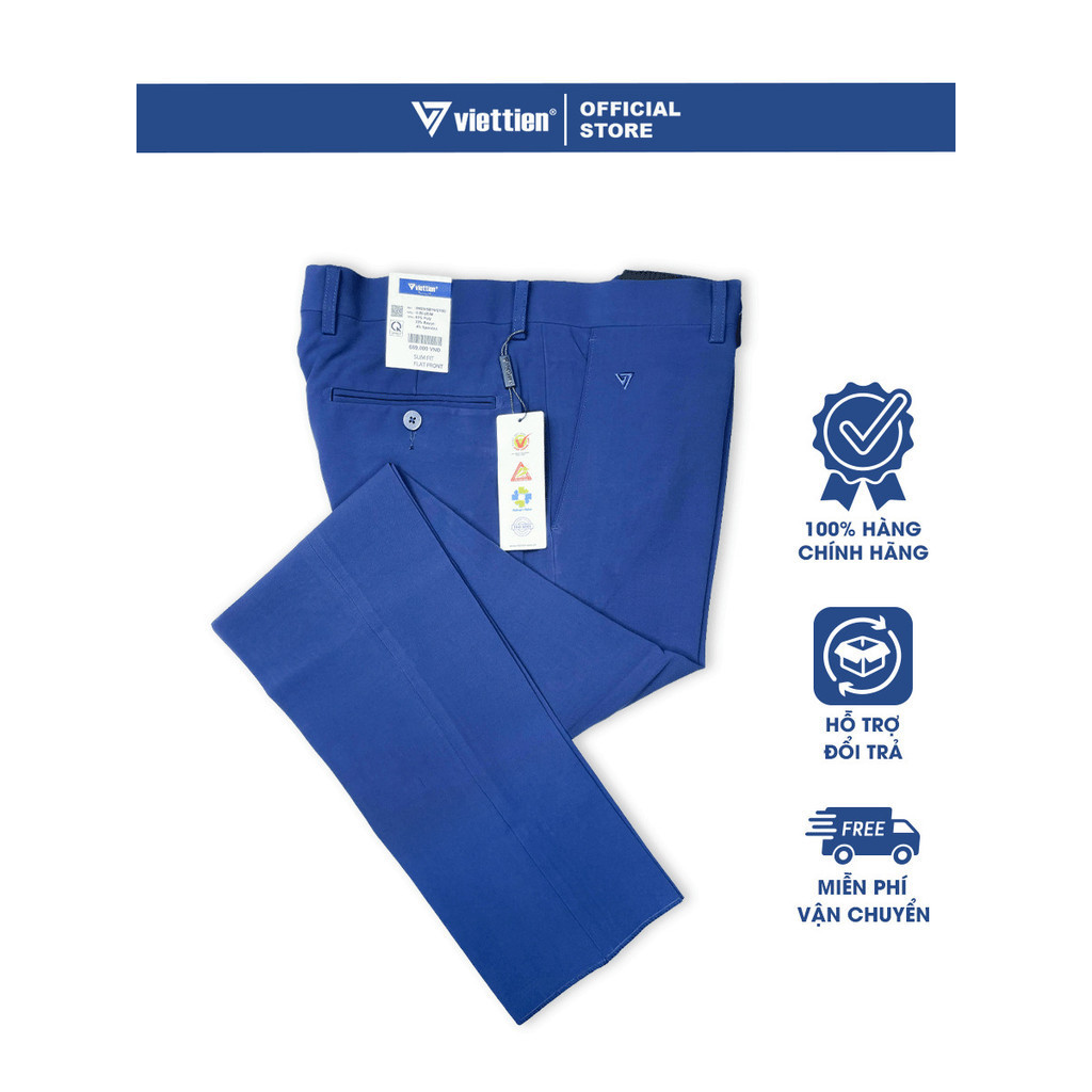 VIỆT TIẾN SALE - QUẦN TÂY Dài, Màu Xanh Dương , Họa Tiết Trơn, Form Slim Fit , Chính Hãng