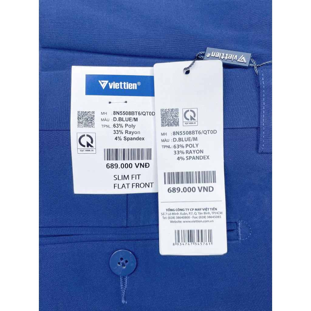 VIỆT TIẾN SALE - QUẦN TÂY Dài, Màu Xanh Dương , Họa Tiết Trơn, Form Slim Fit , Chính Hãng
