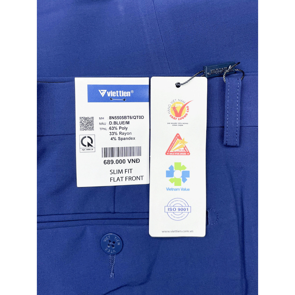 VIỆT TIẾN SALE - QUẦN TÂY Dài, Màu Xanh Dương , Họa Tiết Trơn, Form Slim Fit , Chính Hãng