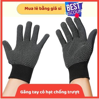 [Chuyên Sỉ] SET10, 20, 30 ĐÔI Găng Tay Lao Động Co Dãn 4 Chiều Thoáng Mát Có Hạt Chống Trượt Màu Đen - Găng tay Bảo Hộ