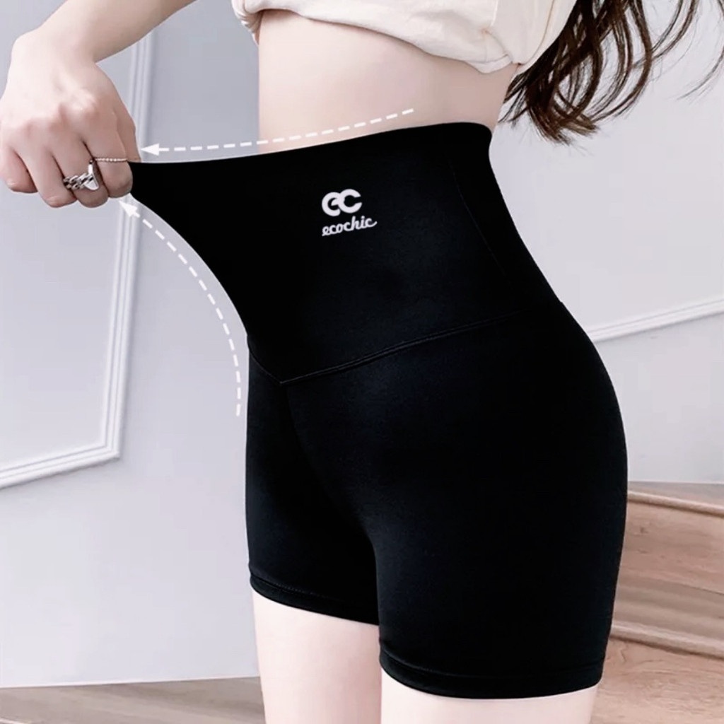 Quần legging đùi ECOCHIC nữ cạp cao gen bụng tập gym yoga chất liệu su đúc định hình nâng mông