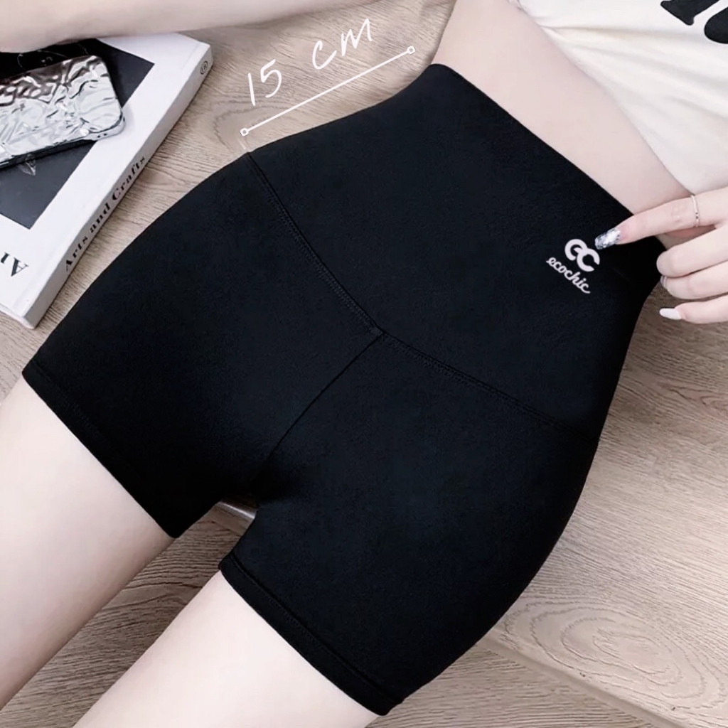 Quần legging đùi ECOCHIC nữ cạp cao gen bụng tập gym yoga chất liệu su đúc định hình nâng mông