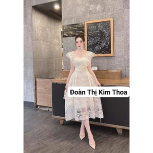 Đầm ren hoa kem dáng tiểu thư tay cánh tiên – Kim Thoa Design cao cấp | Video thật