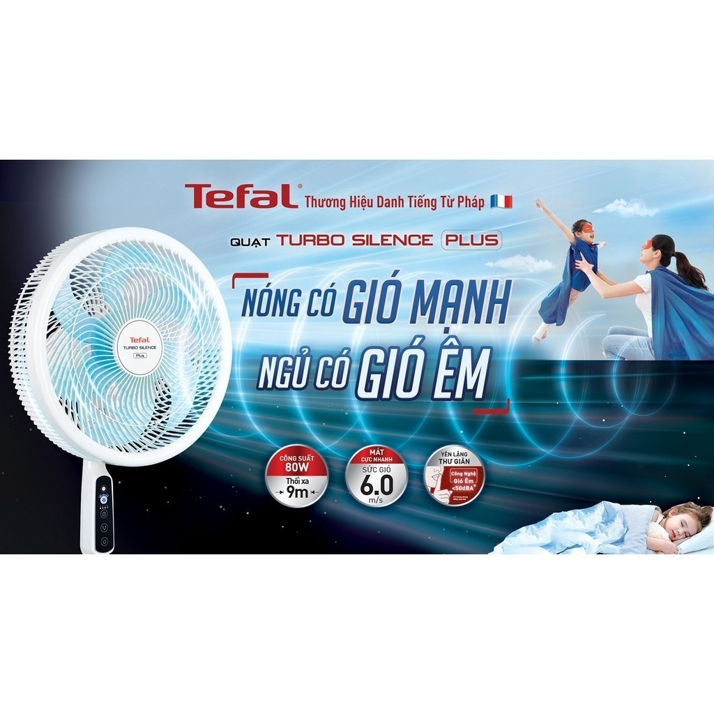 Quạt đứng Tefal Turbo Silence Plus VH689690 - 3 mức gió - Bảo hành chính hãng 24 tháng