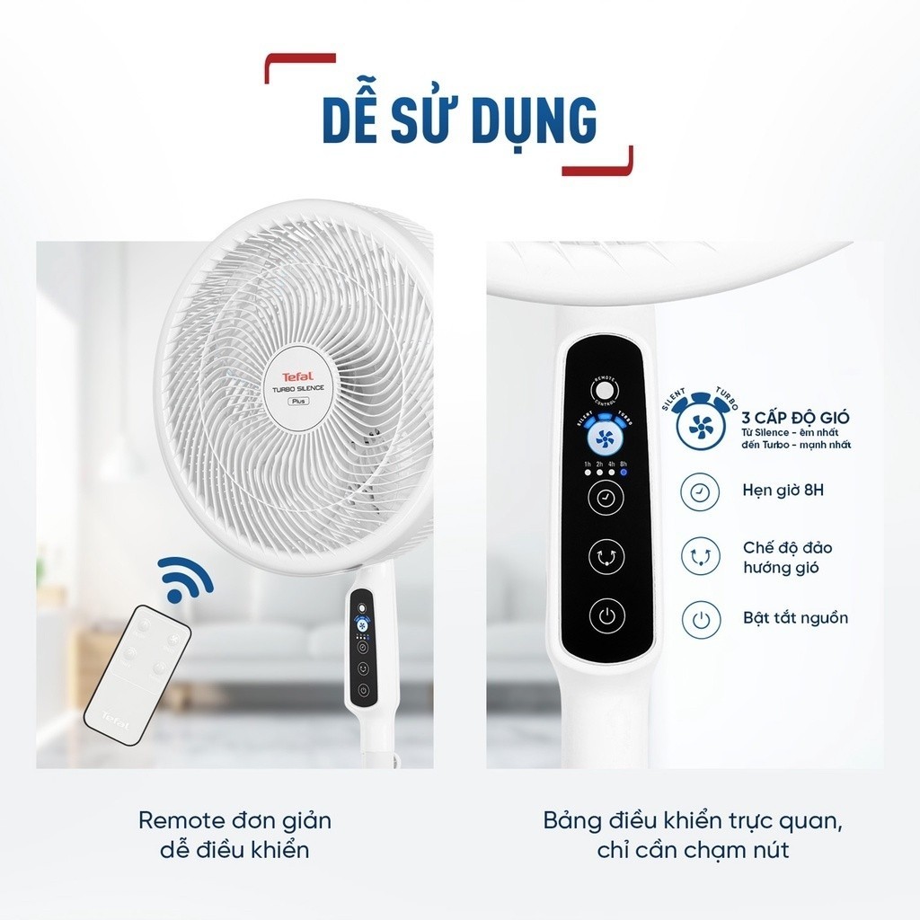 Quạt đứng Tefal Turbo Silence Plus VH689690 - 3 mức gió - Bảo hành chính hãng 24 tháng