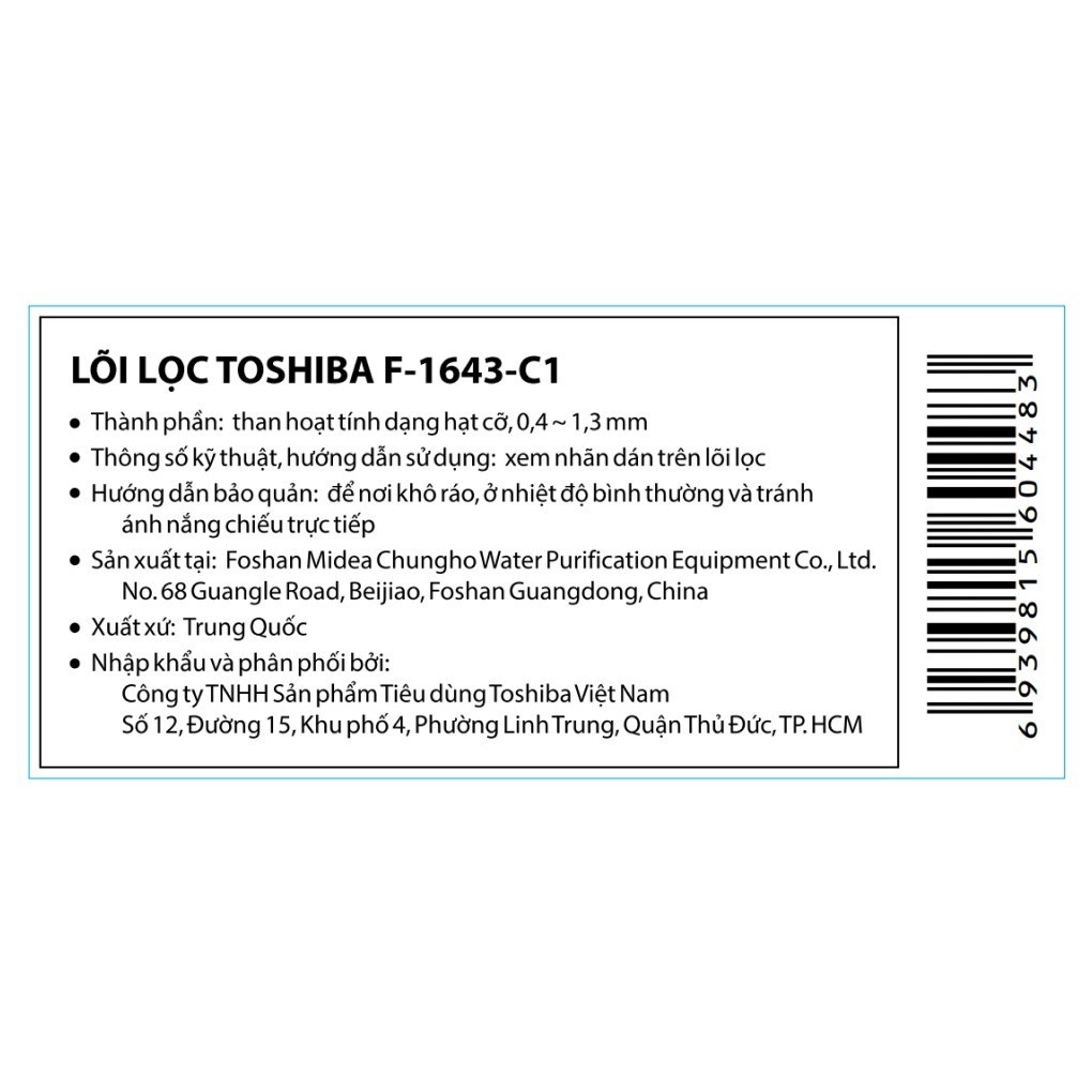Lõi lọc nước Toshiba  F-1643 - PP - C1 - C2 - Dùng cho máy lọc nước nóng lạnh Toshiba TWP-W1643SV(W)