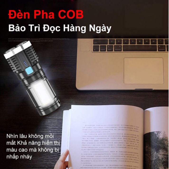Đèn Pin Cầm Tay Siêu Sáng Chiếu Xa 200M 4 Chế Độ Sáng, Chống Thấm Nước, Có COB Led hông HOT