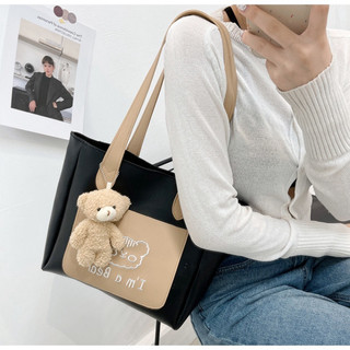 Túi tote đeo vai da công sở túi đi học da dày kèm gấu Liistore F28