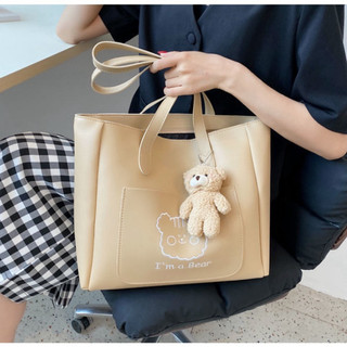 Túi tote đeo vai da công sở túi đi học da dày kèm gấu Liistore F28