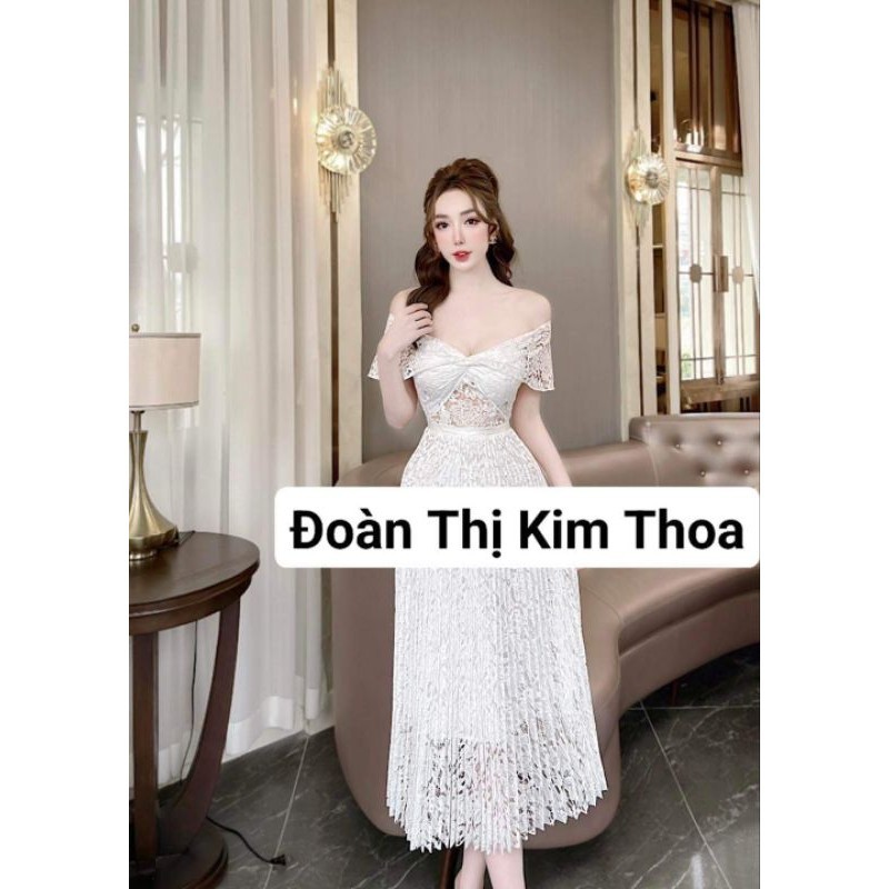 Váy Ren Hoa Trễ Vai Kim Thoa Design Kèm Feedback Khách Yêu