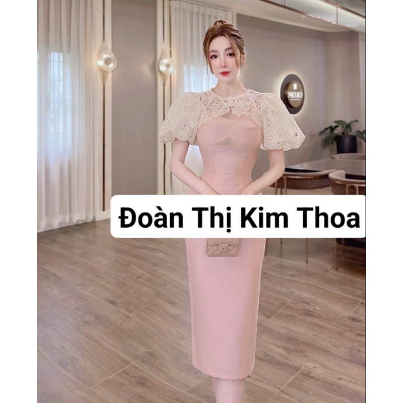 Váy body hồng phối ren 3D – thiết kế cao cấp Kim Thoa Design | Kèm ảnh thật khách
