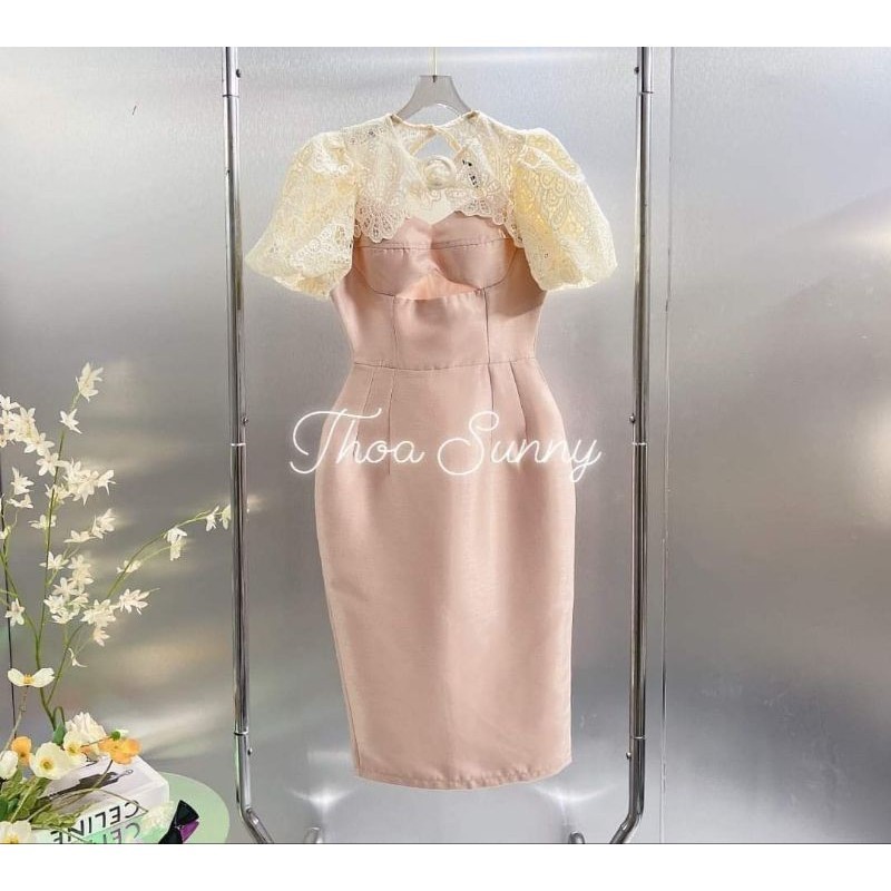 Váy body hồng phối ren 3D – thiết kế cao cấp Kim Thoa Design | Kèm ảnh thật khách
