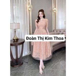 Váy Ren Nude 3D Khoét Ngực Kim Thoa Design Cao Cấp