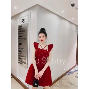 Váy Nhung Đỏ Hồ Điệp Kim Thoa Design kèm Feedback Khách