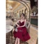 Đầm nhung đỏ hai dây sang trọng – Kim Thoa Design đính kết thủ công cao cấp kèm ảnh thật