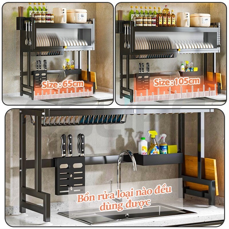 Lifinity Kệ Để Chén Đĩa-Kệ Tủ Nhà Bếp Có Nắp Đậy Thông Minh Trên Bồn Rửa Bát 2 Tầng