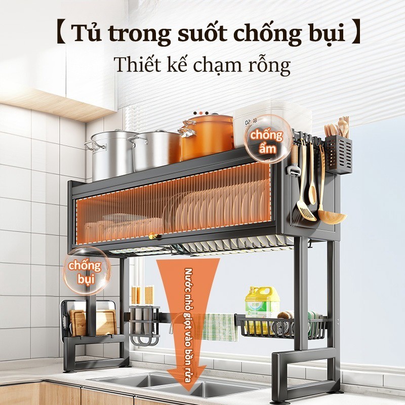Lifinity Kệ Để Chén Đĩa-Kệ Tủ Nhà Bếp Có Nắp Đậy Thông Minh Trên Bồn Rửa Bát 2 Tầng